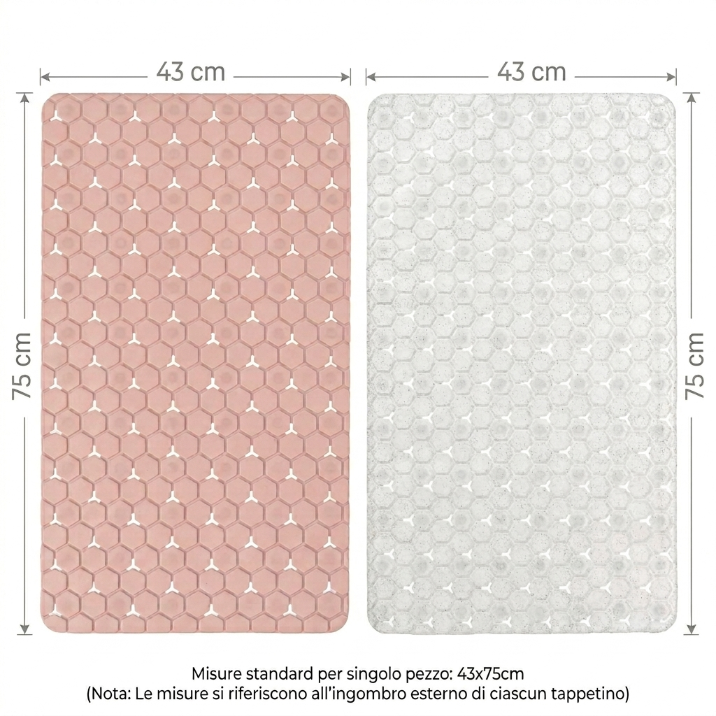 TAPPETO ANTISCIVOLO IN PVC ROSA / BIANCO 75X43